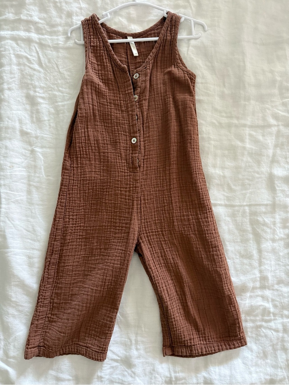Rylee + Cru Brown Textured Cotton Jumpsuit - Sleeveless Wide-Leg